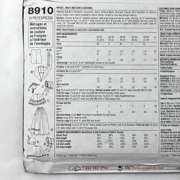 Simplicity Pattern #8910 - Christmas Carol 19th Century Costumes NWT - Picture 6 of 9